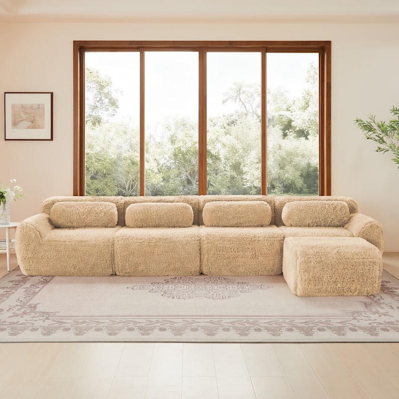 148.8 Inch Modular Couch with Ottoman, Comfy Couches, L Shaped 4 Seat Sofa, Modern Sectional Couches for Living Room
