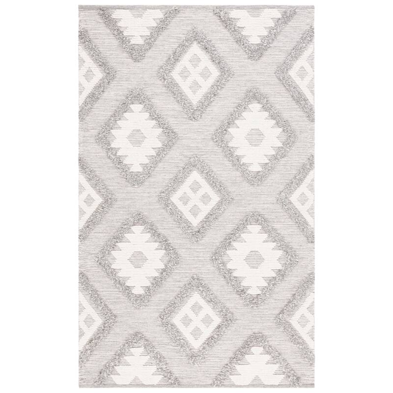 SAFAVIEH Handmade Natura Aladina Rustic Diamond Trellis Wool Rug - 8' x 10' - Grey/Ivory