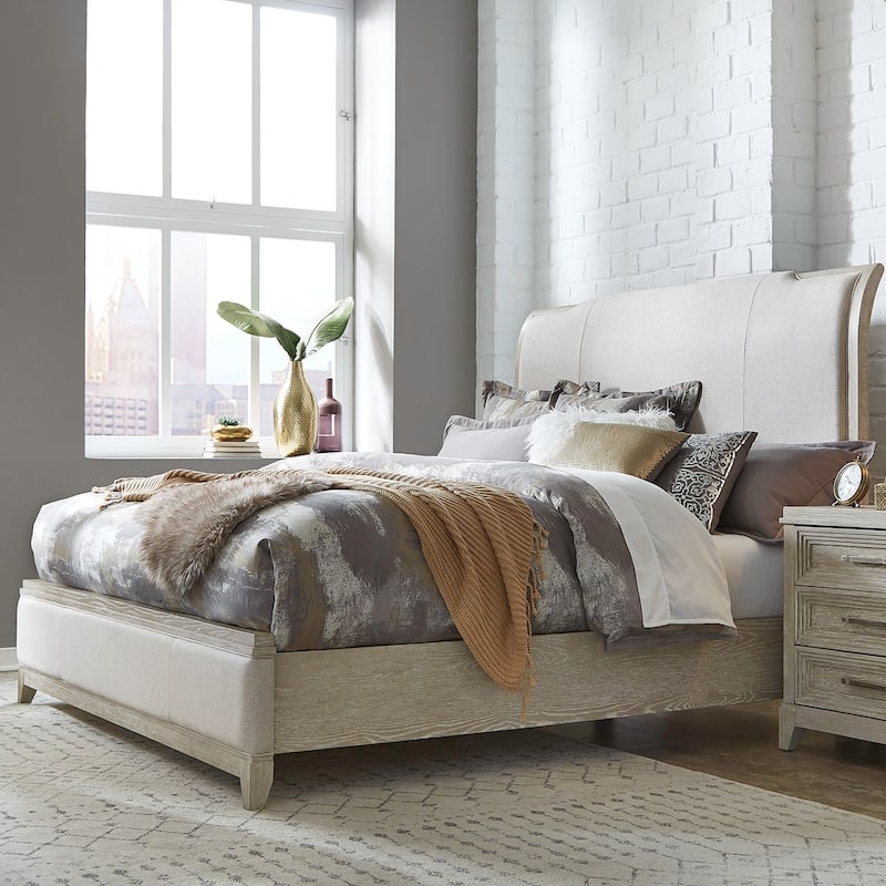 Belmar Washed Taupe & Silver Champagne King Upholstered Bed - King