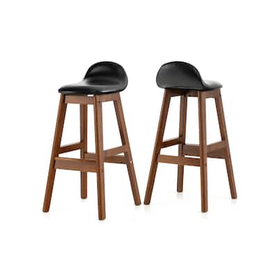 27.5 Inch Set of 2 Upholstered PU Leather Barstools with Back Cushion-Brown - 16" x 17" x 32.5"