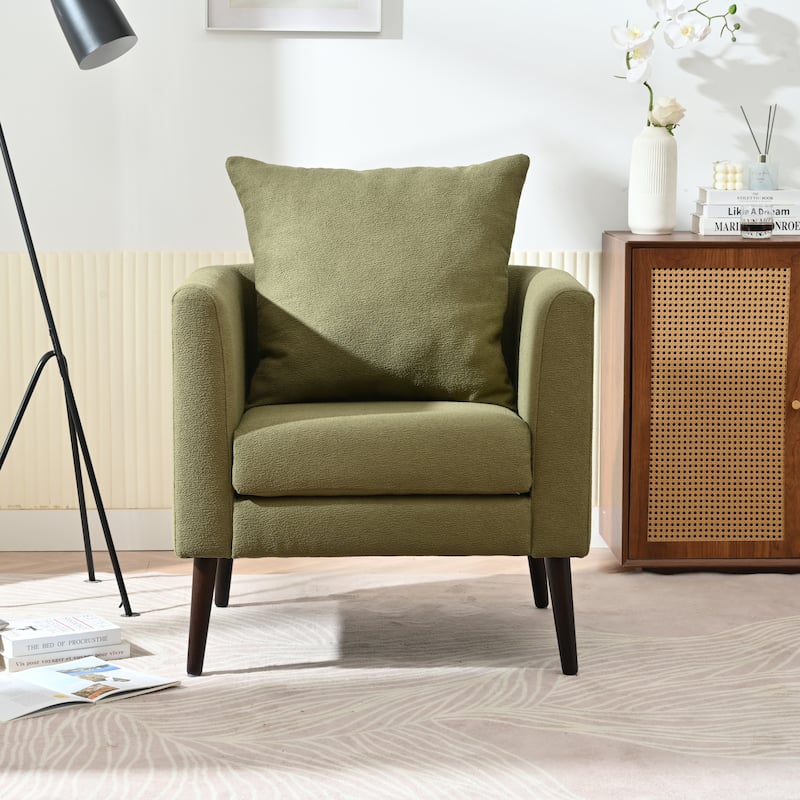 Living Room Lazy Accent Chair,Fleece Fabric Arm Chair Barrel Chair with Solid Wood Legs for Living Room,Bedroom or Office