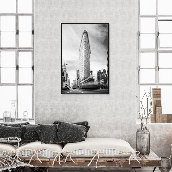 slide 2 of 22, Oliver Gal 'Flatiron Roads' Cities and Skylines Wall Art Framed Canvas Print United States Cities - Black, White 30 x 45 - Black