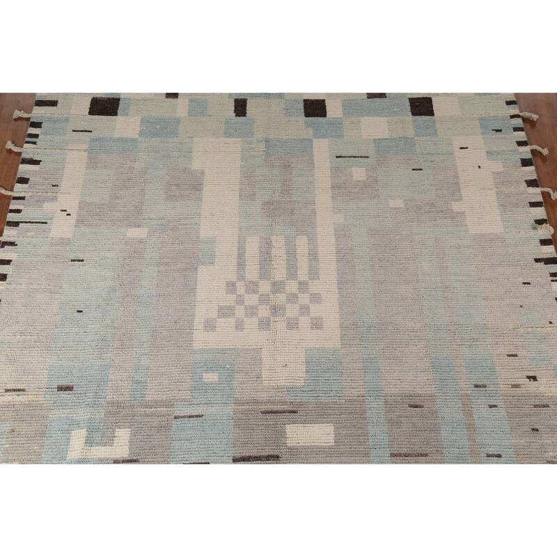 All-Over Abstract Moroccan Modern Area Rug Hand-Knotted Wool Carpet - 9'0"x 12'6"