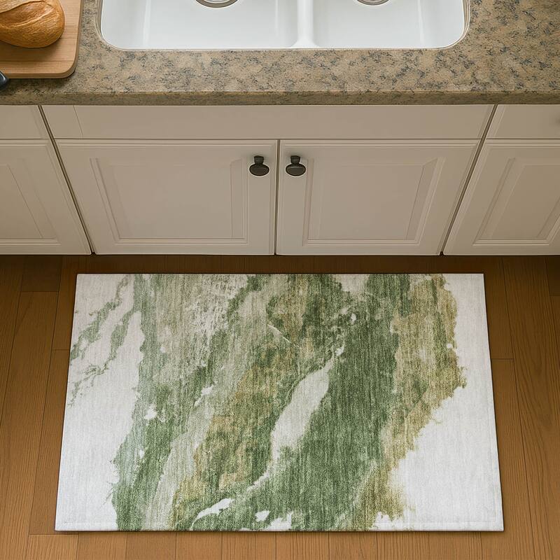 Premium Washable Super Soft Abstract Ranier Mayfield Rug - Green - 1'8" x 2'6"