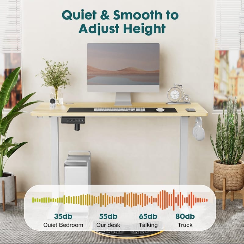 48 x 24 in. Electric Adjustable Height Rising Standing Desk with Splice Board, 2 Hook and Wire Hole