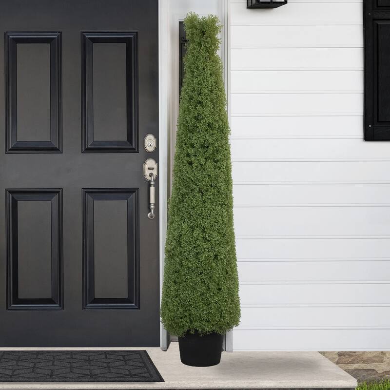 6' Artificial Boxwood Cone Topiary Tree with Round Pot Unlit
