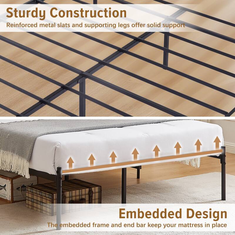 VECELO Wave Design Metal Bed Frame with 12.6" Underbed Storage High Headboard Industrial Platform Bed