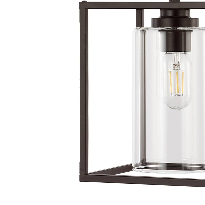 Everly 8.13" 1-Light Industrial Farmhouse Iron/Glass LED Pendant, Oil Rubbed Bronze by JONATHAN Y - 1 Light