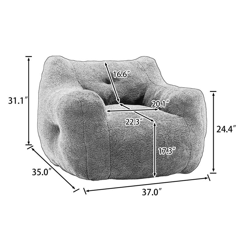 GDFStudio - Teddy Fabric 37" Deep Seat Bean Bag Chair with Armrests