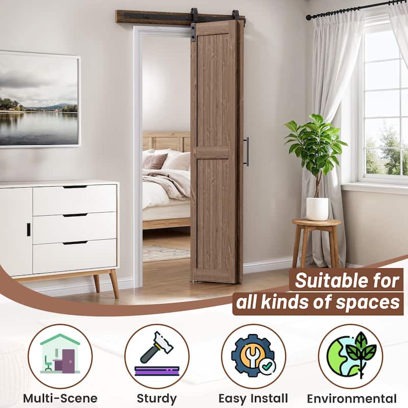 Assembled 30in./32in./36in./40in./44in./48in. x 84 in. Solid Core Pine Wood Bi-Fold Door With Hardware Kit
