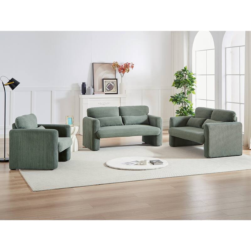 Corduroy Fabric Free Combination Sofa Set w/Support Pillow - Green - 2-Seat+2-Seat+1Seat
