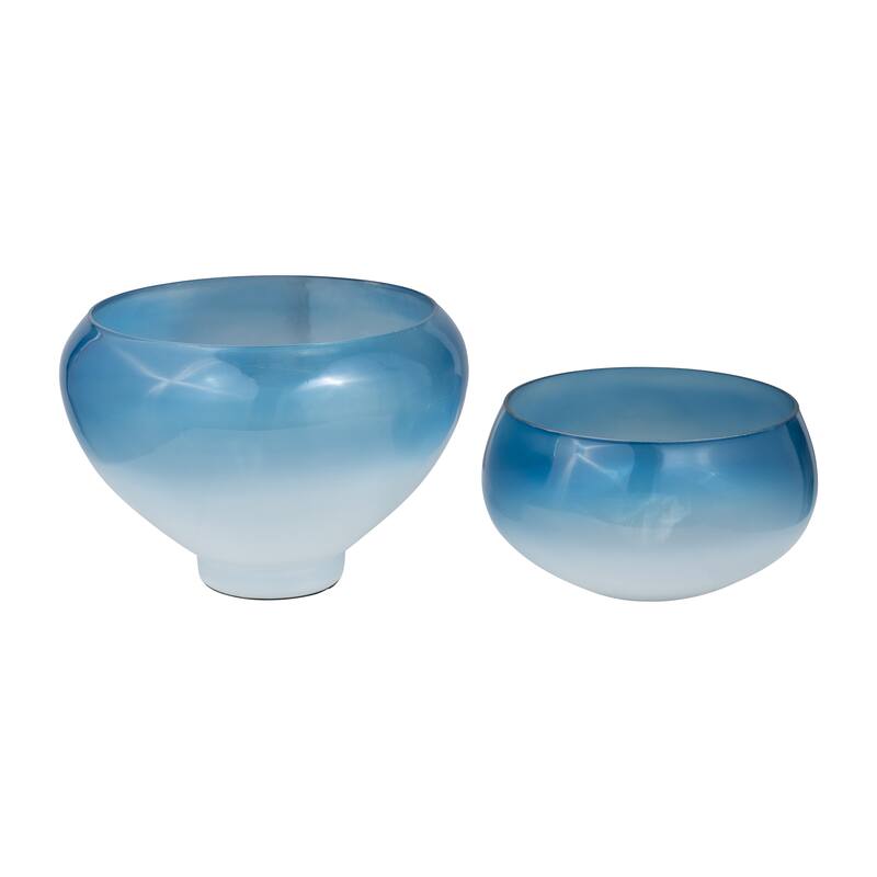 Decorative Glass Ombre Bowl - Home Decor - Set of 2 - 10", 13", Blue - 14.0"