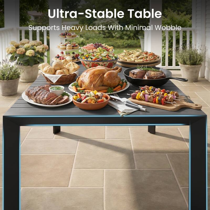 7-Piece Outdoor Patio Dining Set Rectangle Dining Table with Umbrella Hole and Stackable Chairs