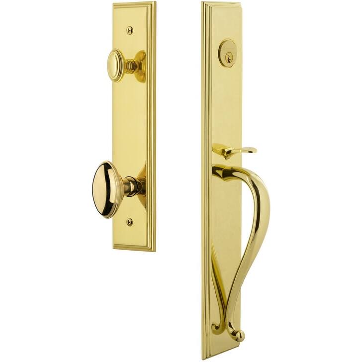Grandeur Carre Solid Brass Rose Keyed Entry Single Cylinder "S" Grip - Lifetime Brass