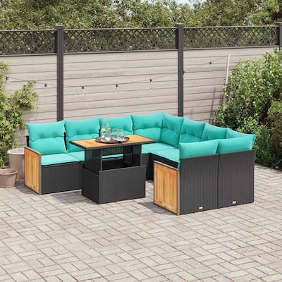 vidaXL Patio Sofa Set with Cushions Outdoor Furniture 9 Piece Poly Rattan