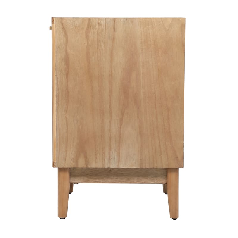 Wood 1 Drawer and 1 Cubby Shelf Accent Table with Beige Rattan Drawer and Gold Handle - Light Brown or Black - Roche River Decor