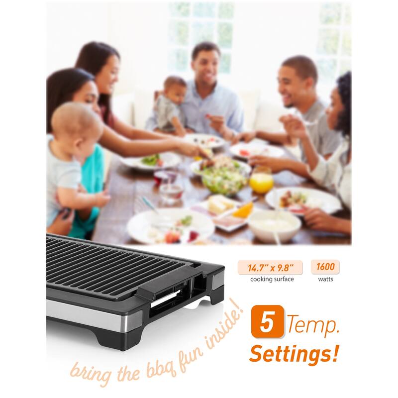 COMMERCIAL CHEF Indoor Grill for Tabletop, Countertop or Kitchen, 1600W Electric Grill