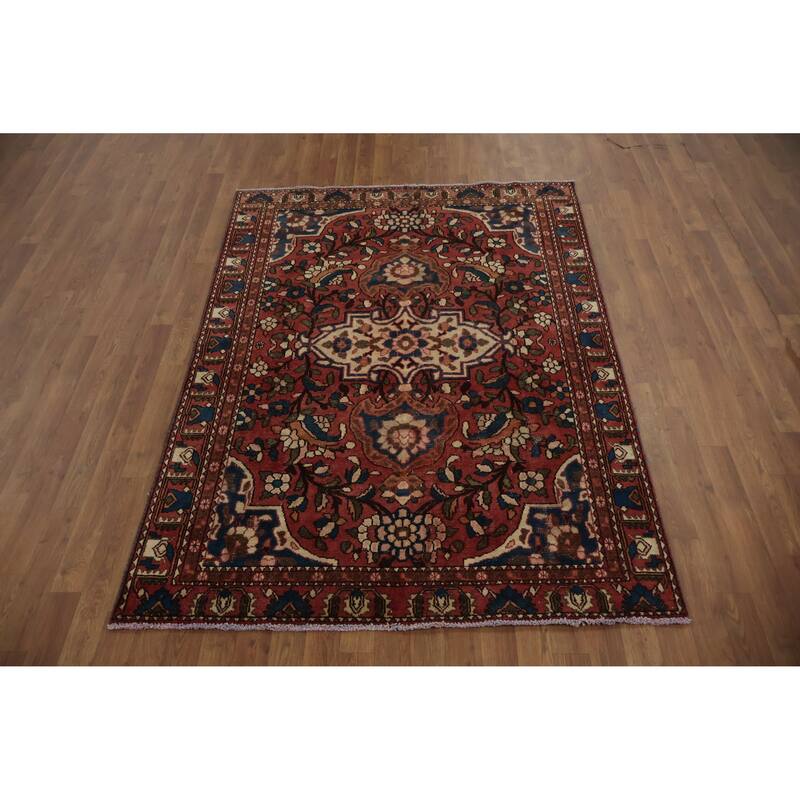 Hand Knotted Oriental 100% Wool Carpet Traditional Floral Oranges & Rust Bakhtiari Area Rug - 6' 4'' X 4' 10''