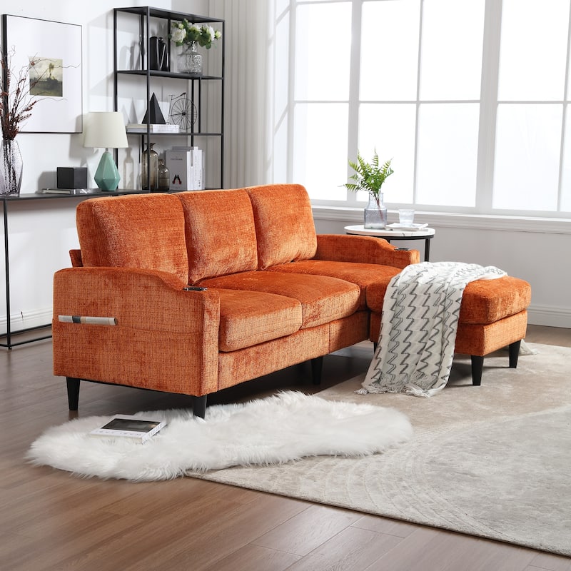 HOMEFUN Chenille Upholstered L-Shaped Living Room Sofa with Storage Ottoman