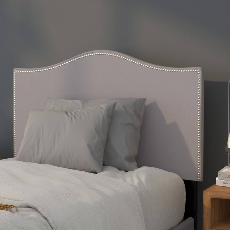 Arched Upholstered Headboard with Nailhead Trim - Light Gray - Twin