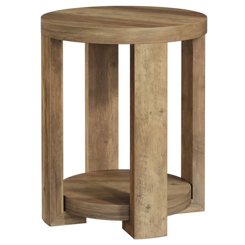 2-Tier Round End Table, Side Accent Snack Table, Living Room Bedroom Bedside Nightstand Furniture