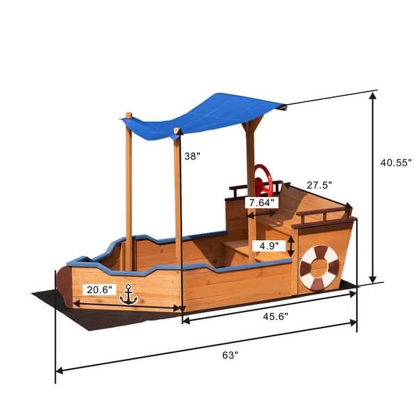Outsunny Pirate Ship Sandbox with Cover and Rudder Wooden Sandbox - 63.00" * 30.70" * 40.50"