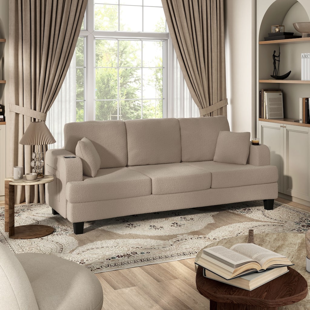 Furniture of America Xenia Modern Boucle Sofa with Cup Holders and USB Ports