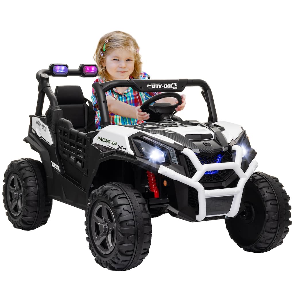 Qaba 24V Kids Electric Car, 2 Seater with Remote Control, Spring Suspension, LED Lights, Music, Horn - White