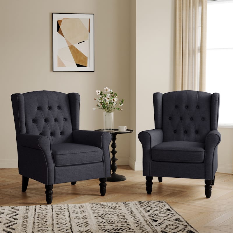 Button-Tufted Accent Club Chair Wingback Armchair Set of 2