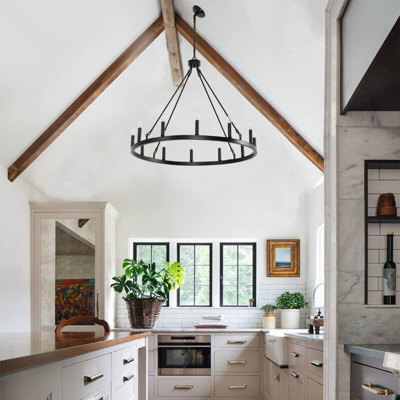 Wagon Wheel Chandelier 31in 12 Light Dining Room Farmhouse Chandelier - 38IN*29.6IN