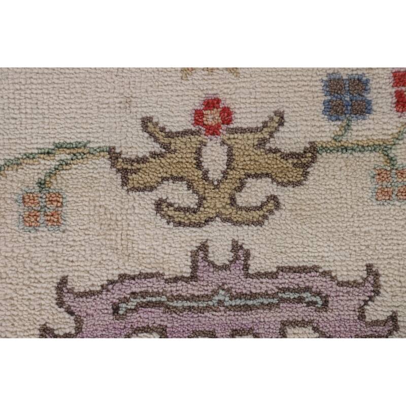 Floral Ivory & Blue Oushak Oriental Area Rug Handmade Wool Carpet - 9'0"x 11'7"