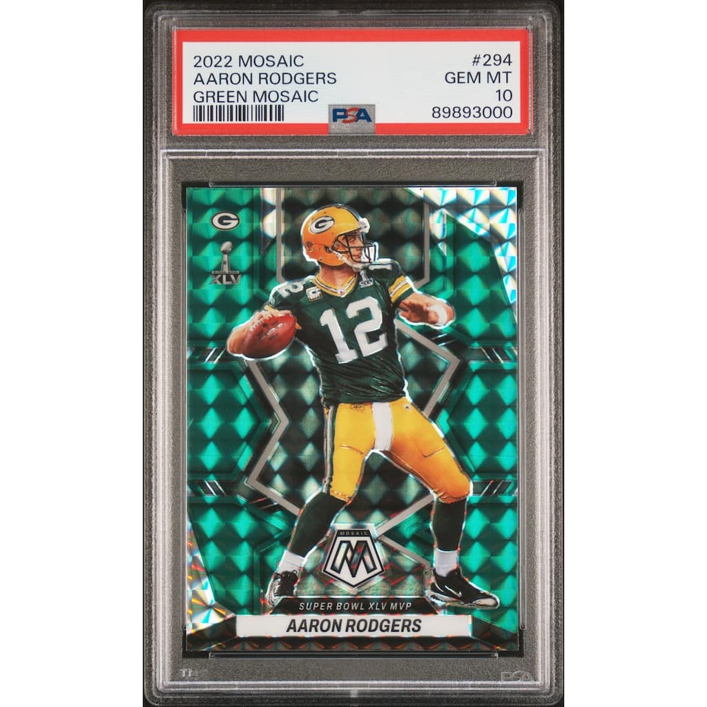 Aaron Rodgers 2022 Panini Mosaic Green Football Card #294 Graded PSA 10 - 8'6" x 11'6"