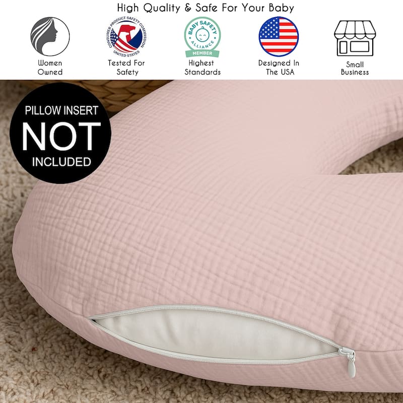 Sweet Jojo Designs Pink Bows Girl 2 Pack 100% Cotton Muslin Nursing Pillow Covers - Solid Blush, Bow for the Ballet Collection