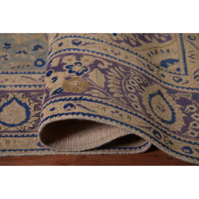 Floral Blue Medallion Tabriz Persian Area Rug Hand-Knotted Wool Carpet - 9'5"x 12'4"