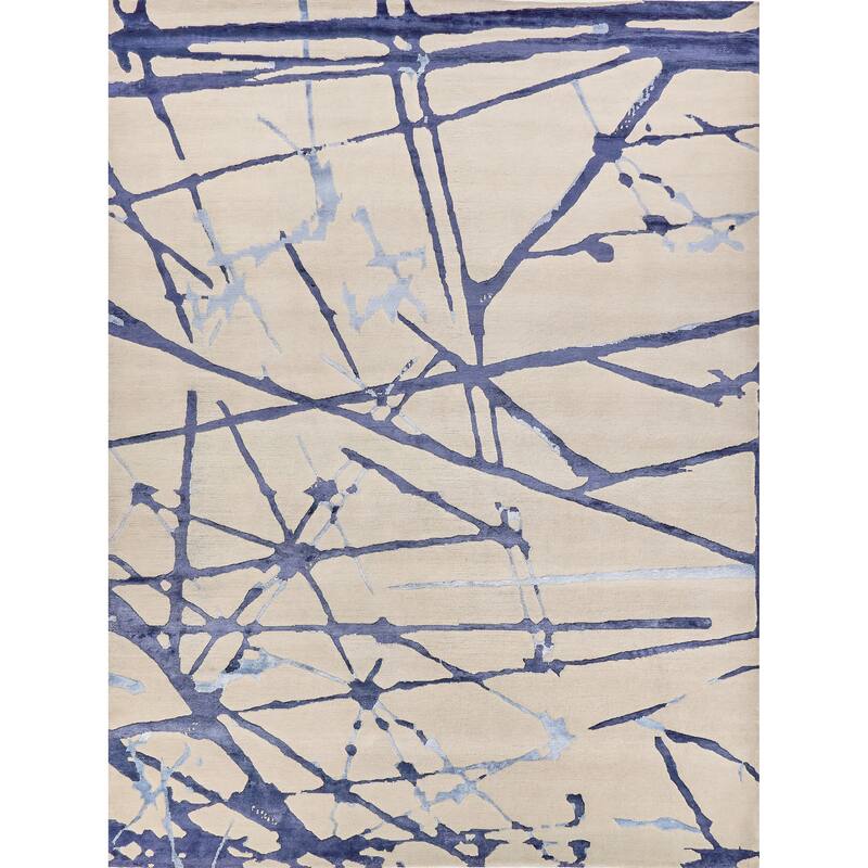 EXQUISITE RUGS Space Age Hand-knotted Wool/Bamboo Silk Grey/Royal Blue/Navy Area Rug.
