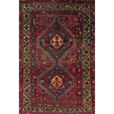 Hand Knotted Oriental 100% Wool Carpet Traditional Tribal Red Qashqai Area Rug - 6' 9'' X 4' 11''