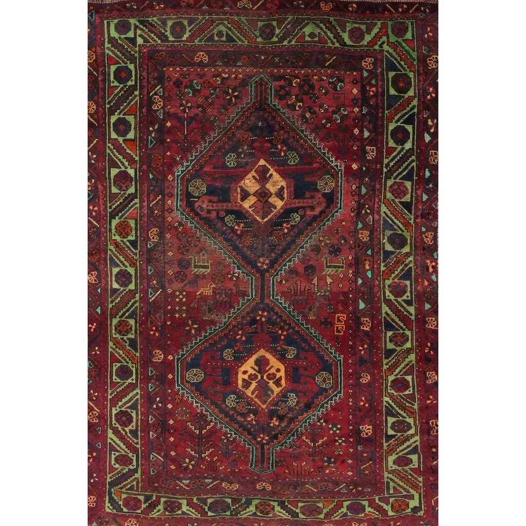 Hand Knotted Oriental 100% Wool Carpet Traditional Tribal Red Qashqai Area Rug - 6' 9'' X 4' 11''