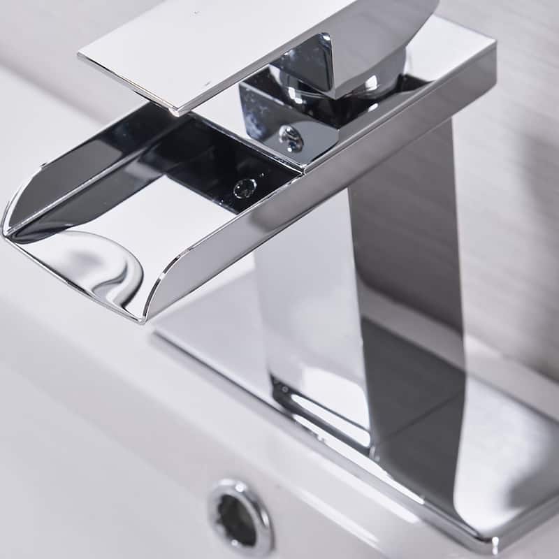 Waterfall Single Hole Chrome Bathroom Faucet with Drain Assembly