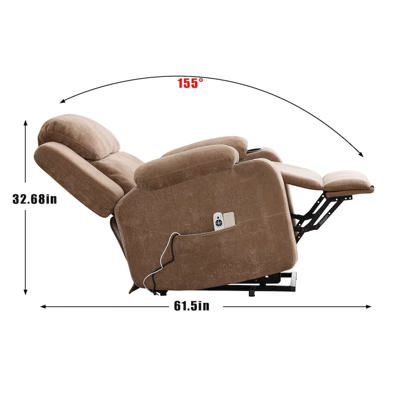 Chenille Power Lift Recliner Chair, Heavy Duty Recliner Chair with Heat & Massage, Lounge Chair with USB Ports & Cup Holders