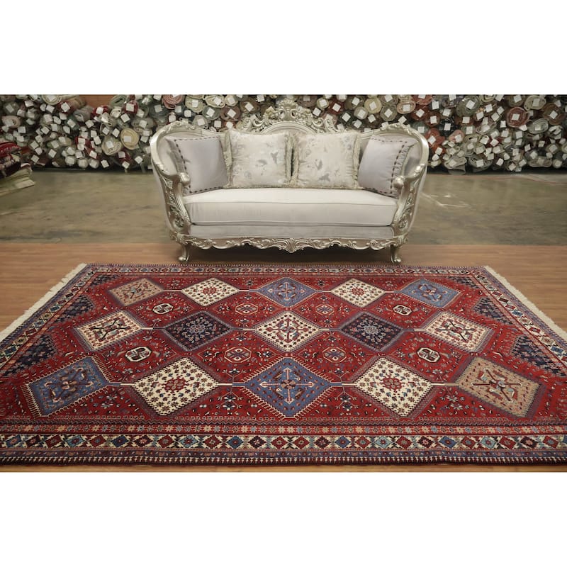Hand Knotted Oriental 100% Wool Carpet Traditional Tribal Red Yalameh Area Rug - 10' 0'' X 6' 10''