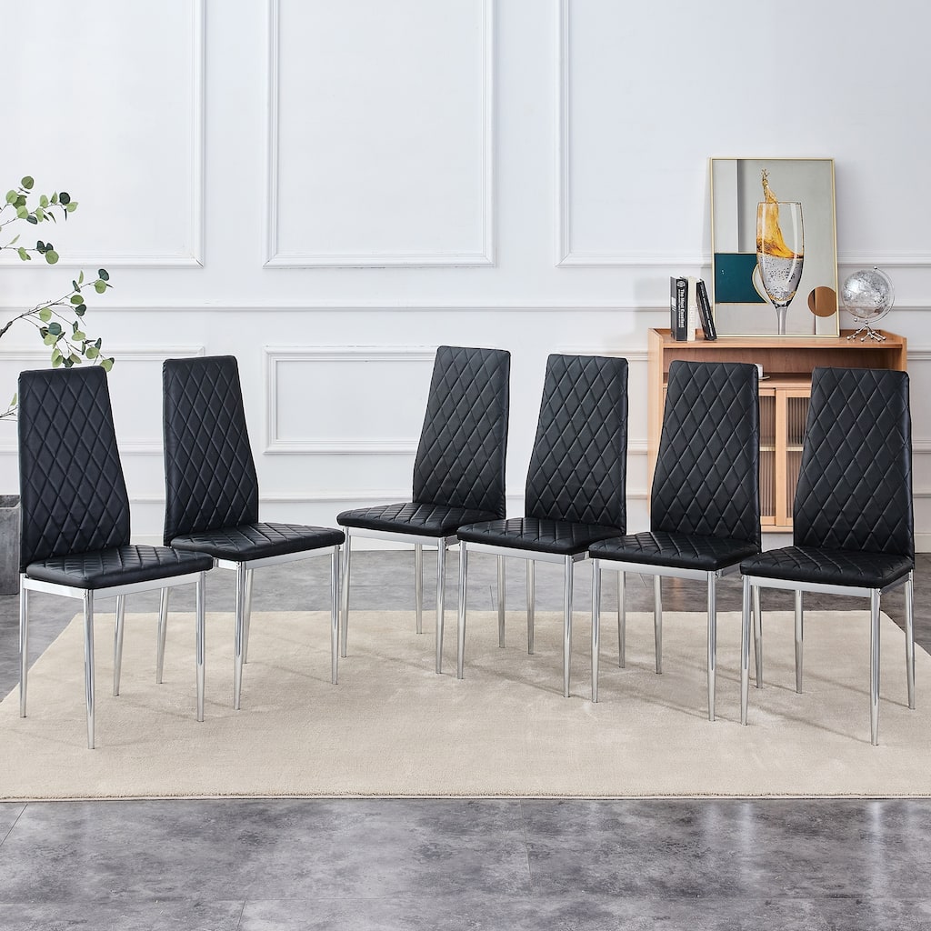 Grid armless high backrest dining chair, black chair and 6-piece set of electroplated metal legs, office chair