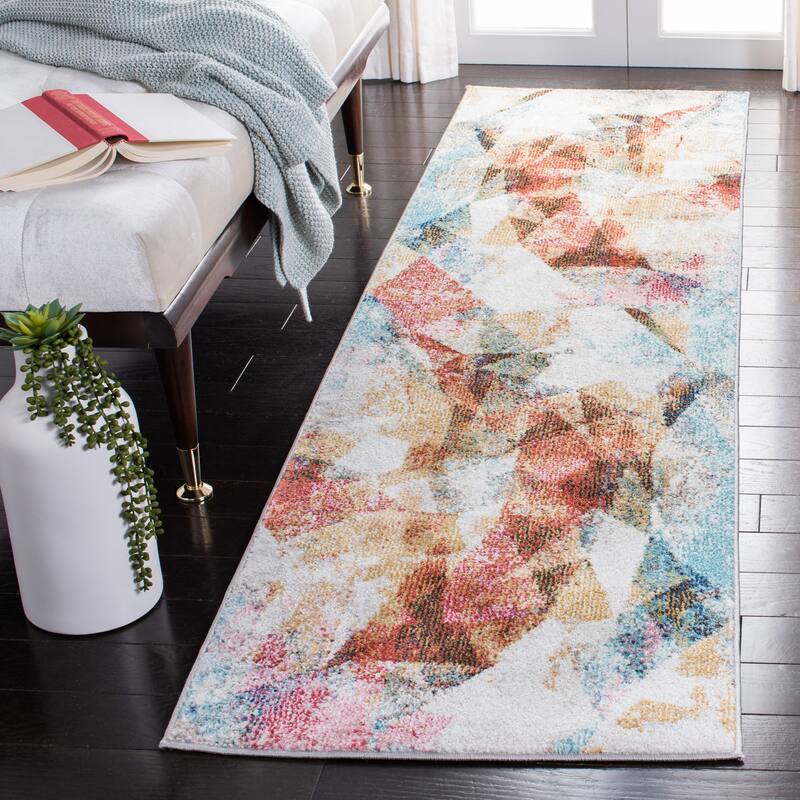 SAFAVIEH Phoenix Hannlenie Modern Abstract Rug - 2'2" x 8' Runner - Ivory/Terracotta