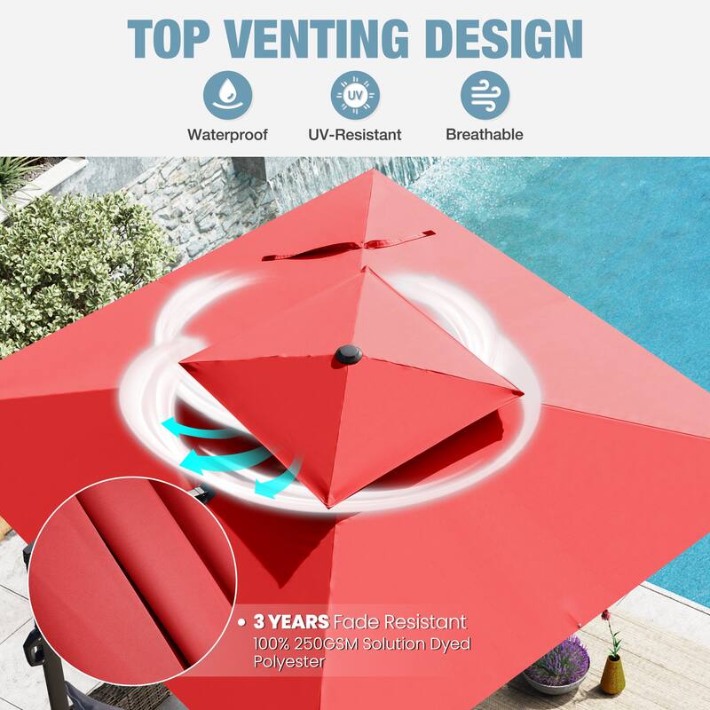 VredHom Outdoor 9x11FT Patio Dual Top Cantilever Offset Umbrella