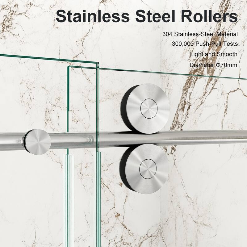 56"-60"W x 72"H Frameless Single Sliding Shower Door - 5/16" (8mm) Clear Tempered Glass