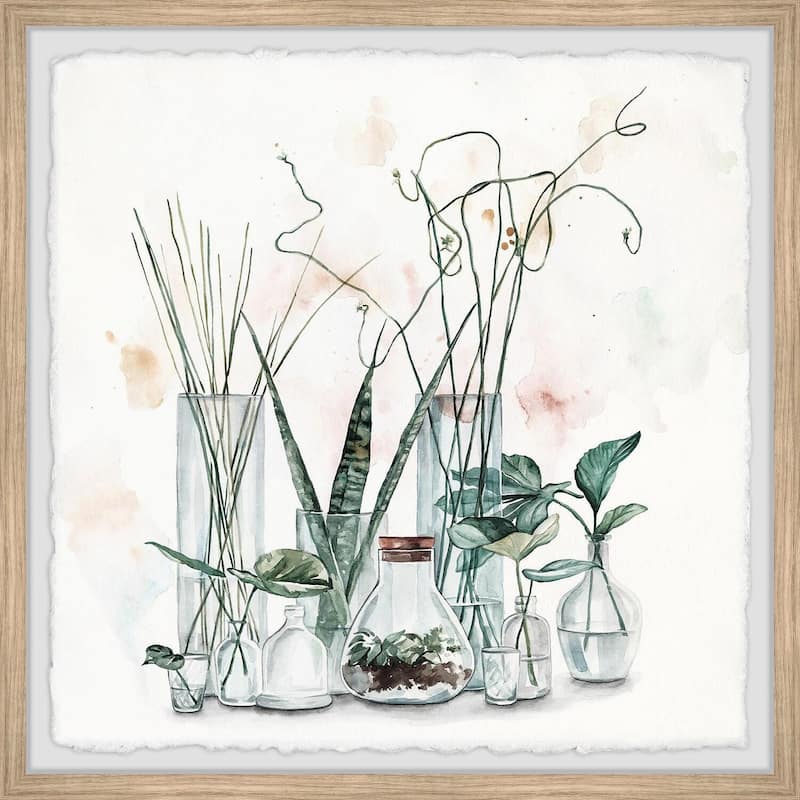 Clear Glass Plants II Framed Wall Art, Nature-Inspired Accent - Refreshing Botanical Touch for Your Walls