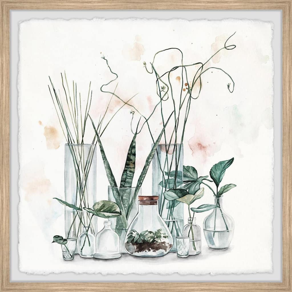 Clear Glass Plants II Framed Wall Art, Nature-Inspired Accent - Refreshing Botanical Touch for Your Walls