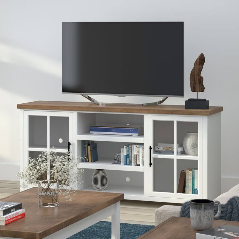 Bridgevine Home Modern Farmhouse 67 inch TV Stand Console for TVs up to 80 inches, No Assembly Required, Two-Tone Finish