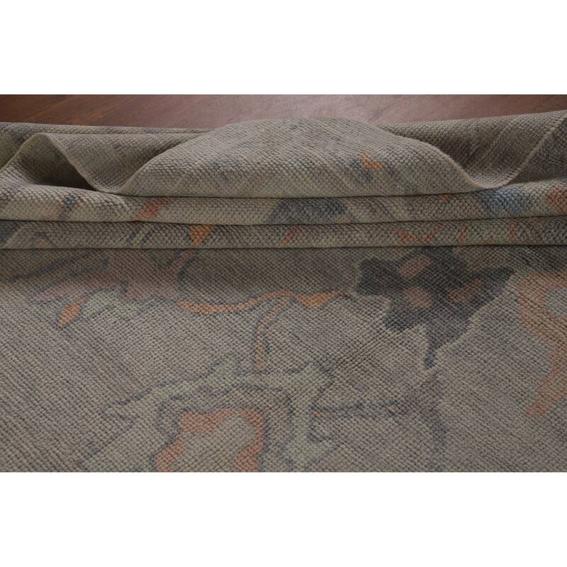 Hand Knotted Oriental 100% Wool Carpet Transitional All-Over Greys & Charcoal Oushak Area Rug - 12' 9'' X 9' 0''
