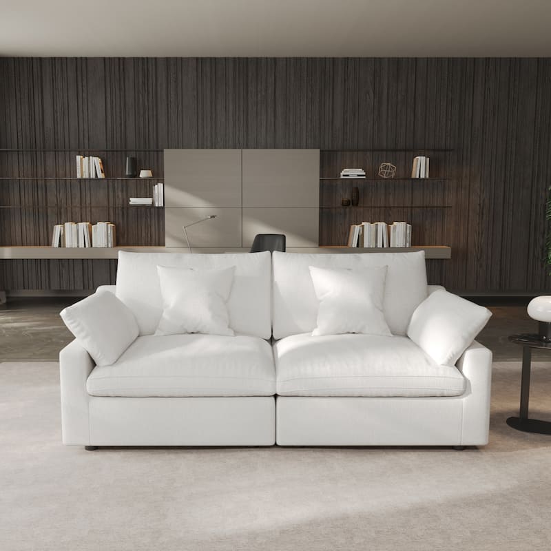 Modern Comfy Linen Sectional Sofa Down Filled Cloud Couch, Loveseat for Apartment - White