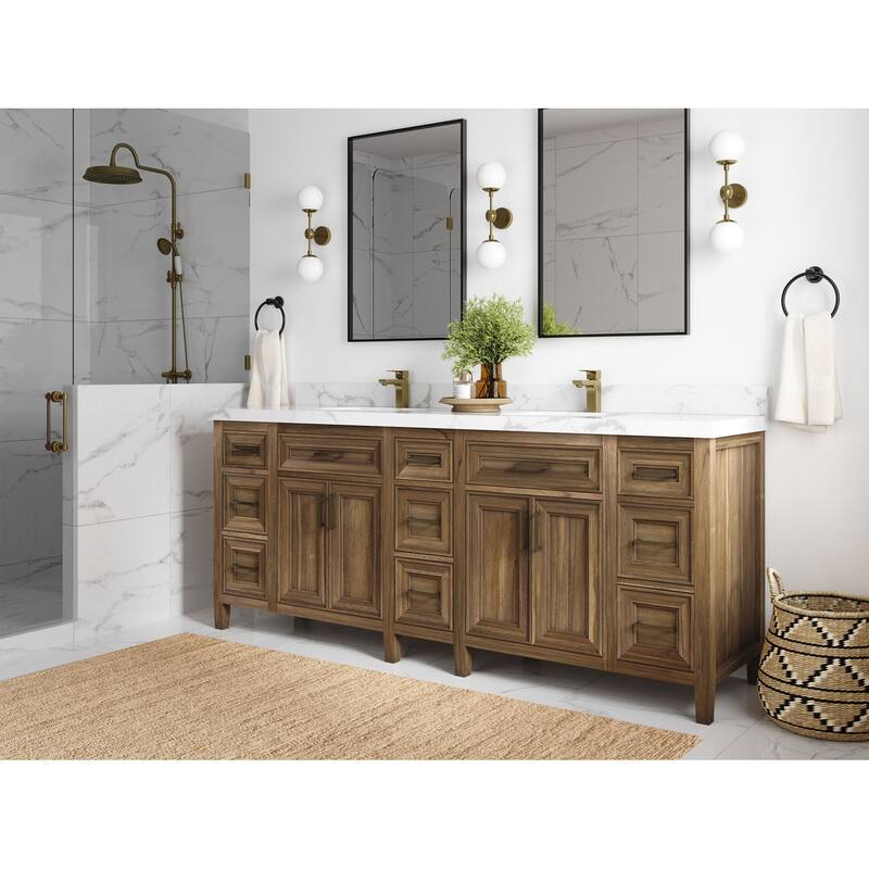 Willow Collections 84 in. W x 22 in. D Santa Monica Teak Double Sink Bathroom Vanity with Countertop